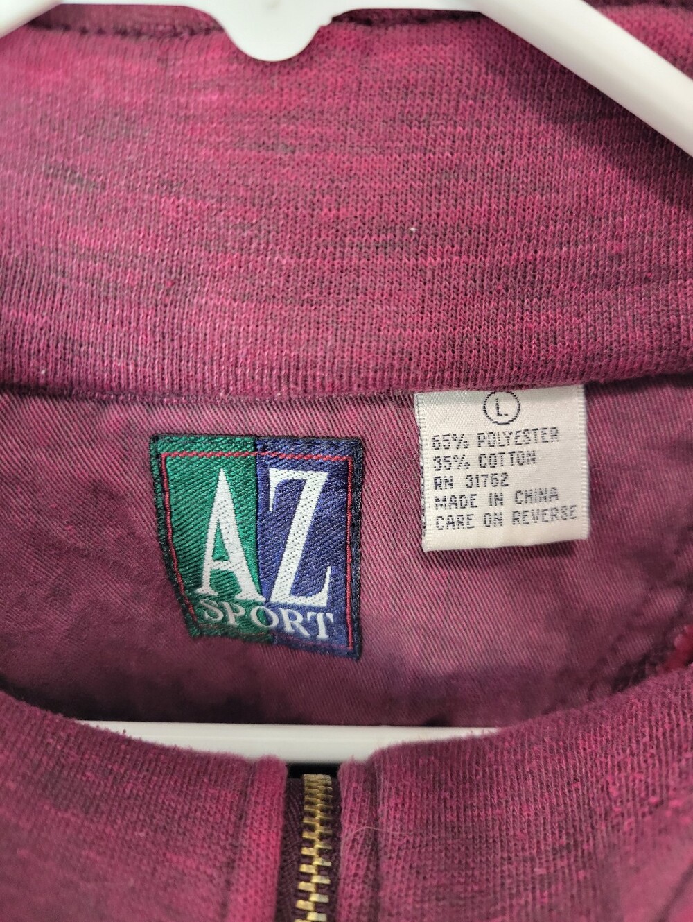 Vintage AZ Sport Womens L Burgundy Quarter Zip Sweatshirt Textured Pullover - Picture 3 of 5